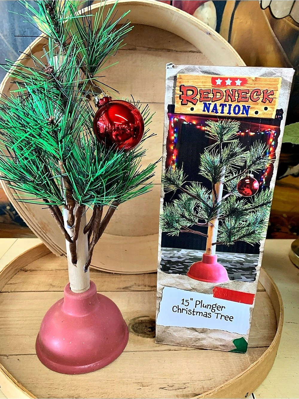 Redneck Nation 15" Plunger Christmas Tree Green & Pink